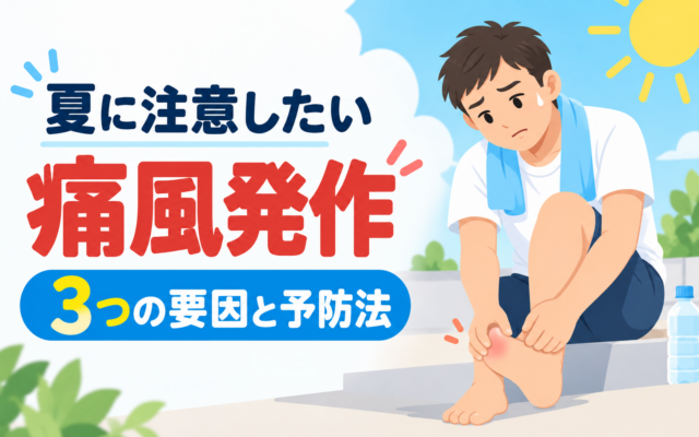 夏に注意したい痛風発作と3つの要因・予防法を解説するアイキャッチ画像