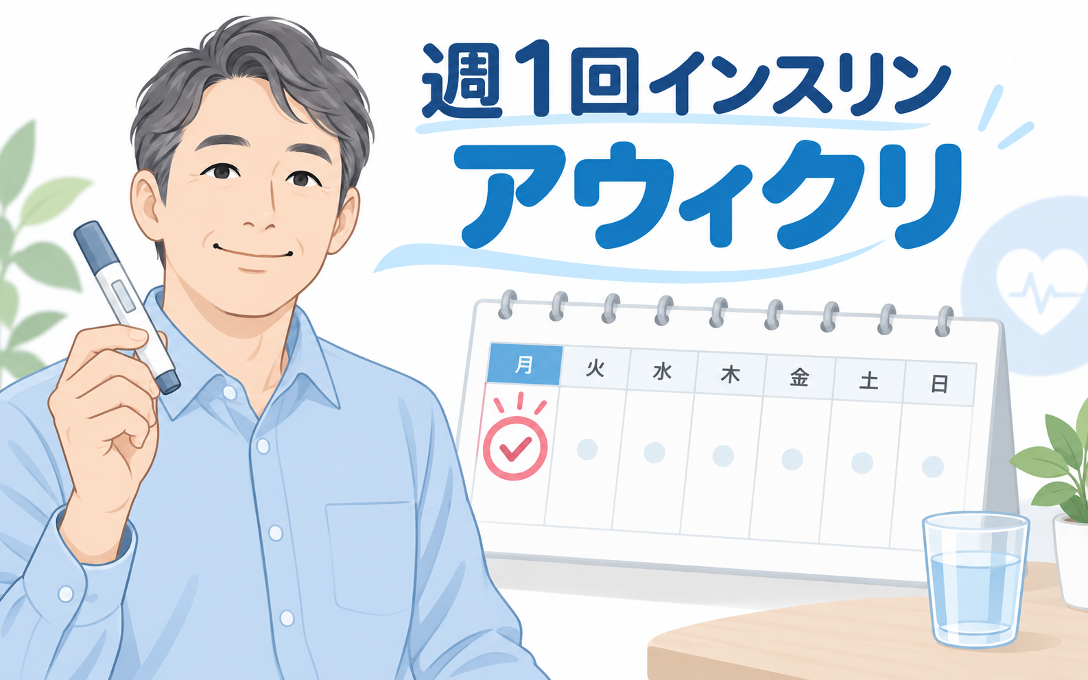 週1回投与のインスリン『アウィクリ』と週間カレンダーを描いた解説記事のアイキャッチ画像